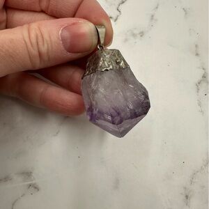 Natural Amethyst Chunk Silvertone Pendant